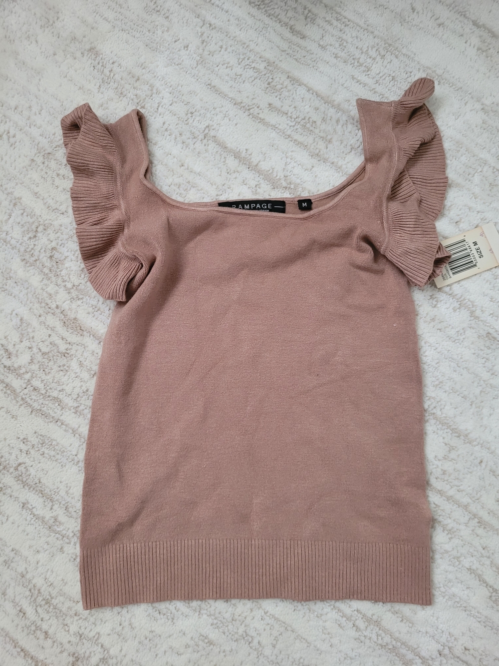Rampage Dusty Rose Ruffle Sleeve Knit Top